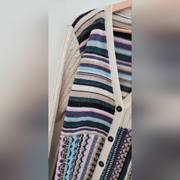 NOVICA Patchwork Ivory and Multi-Color Patchwork 100% Alpaca Knit Cardigan XL - Picture 6 of 16